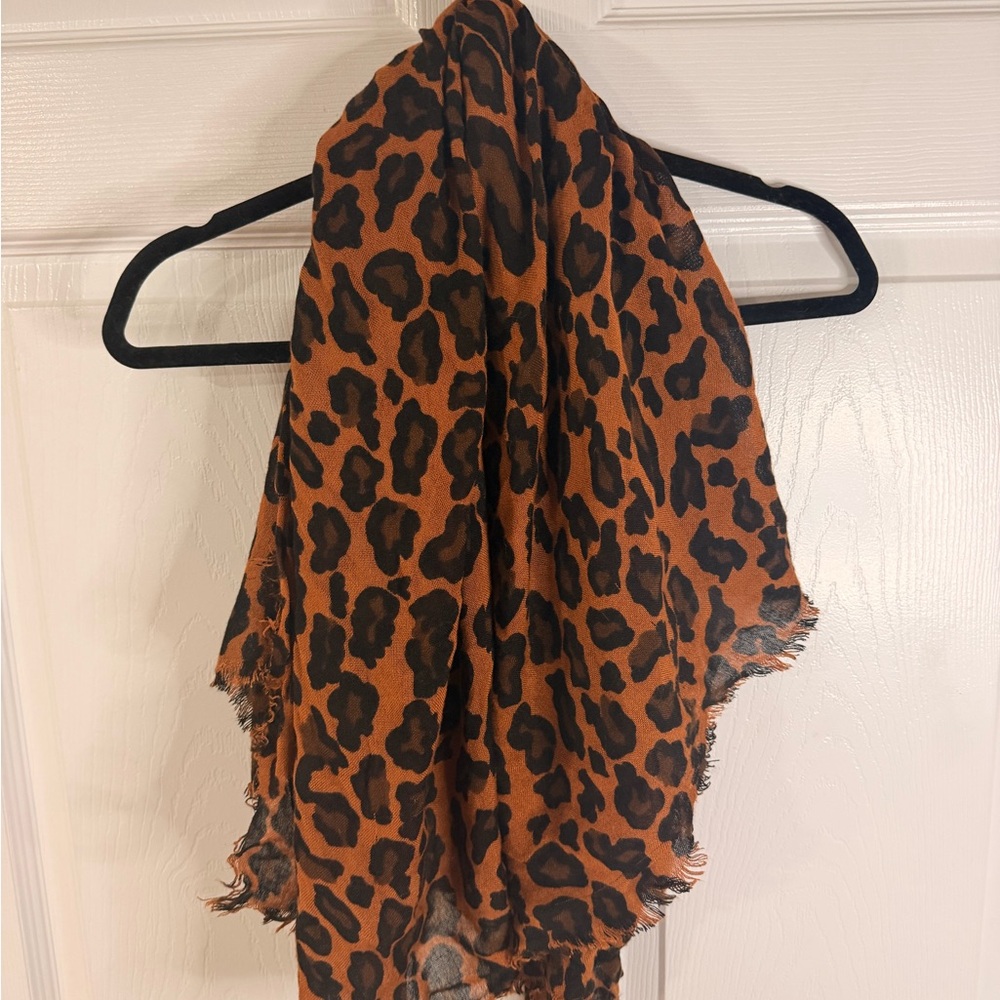 Leopard Print Lightweight Scarf - Brown and Black